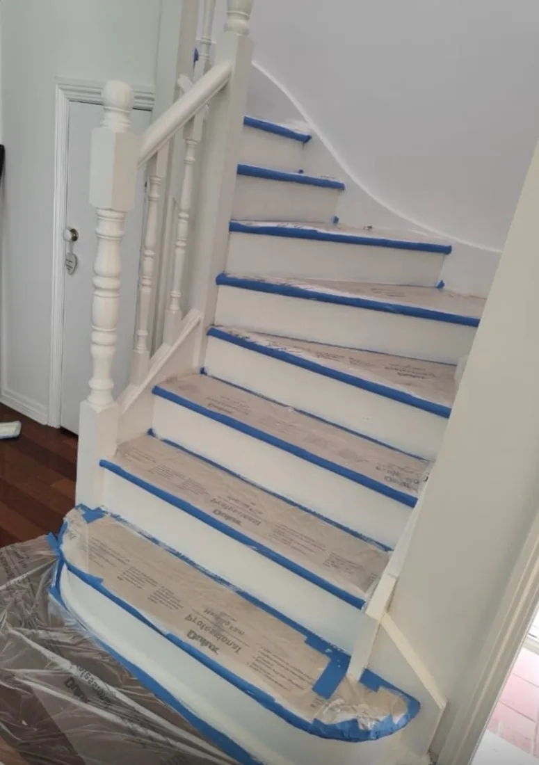 Staircase masked up mid-restoration